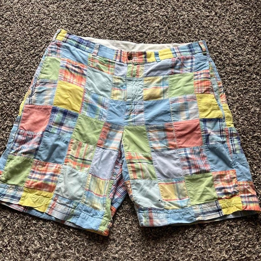 Brooks Brothers 346 Mens Patchwork Madras Plaid Shorts Multi Color Size 36